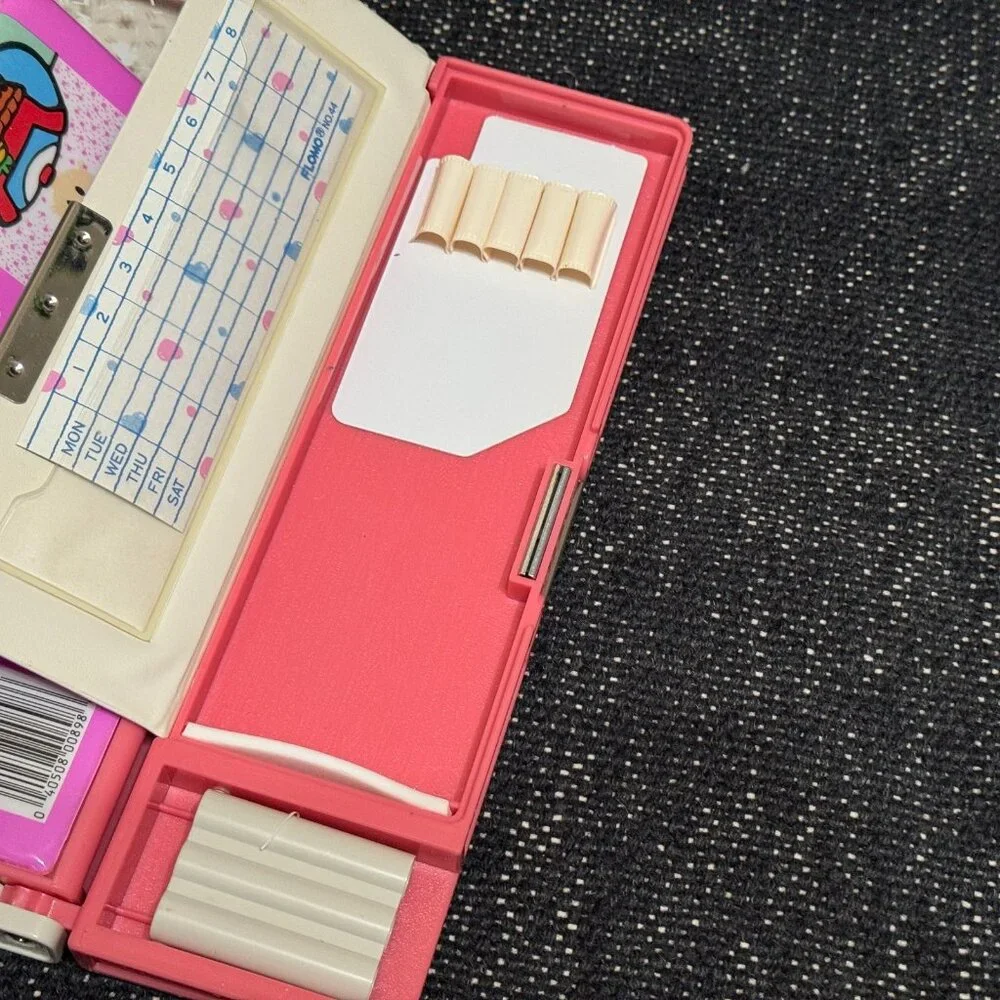 Flomo® Pencil Case, Double-Sided Multi-Compartment, Pink Bunny, Vintage 1980s